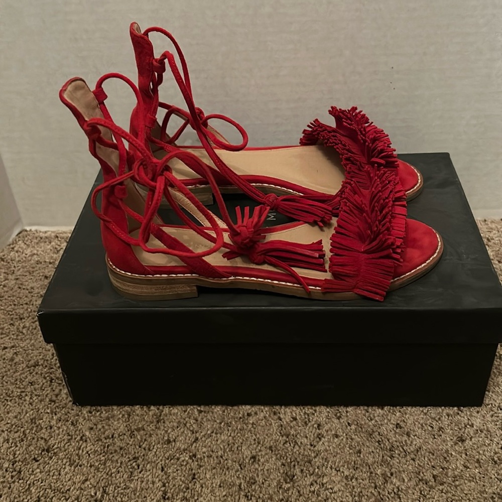 Pelle Moda red suede ankle wrap sandals size 6